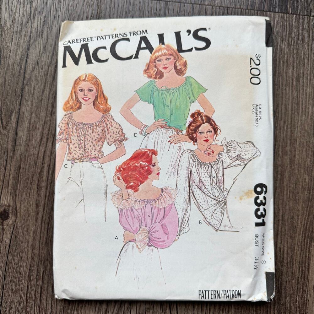 UNCUT Vintage 1970s McCalls 6331 Sewing Pattern Womens Size XS Set of Tops